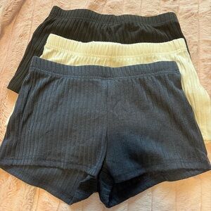 Women's Ribbed Shorts Set - Black, Cream, Gray